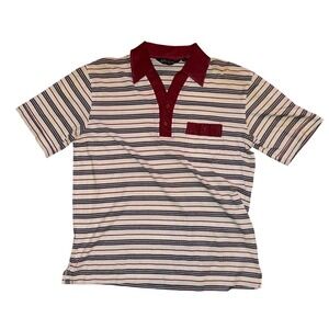 Vintage Fairway Mens Striped Golf Polo Shirt Burgundy White Blue Large WPL 9678